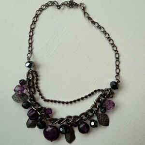 Purple Beaded Dark Gray Metal Necklace